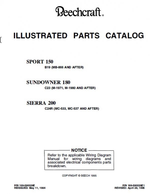 Beechcraft Sport 150, Sundowner 180, Sierra 200, Illustrated Parts Catalog