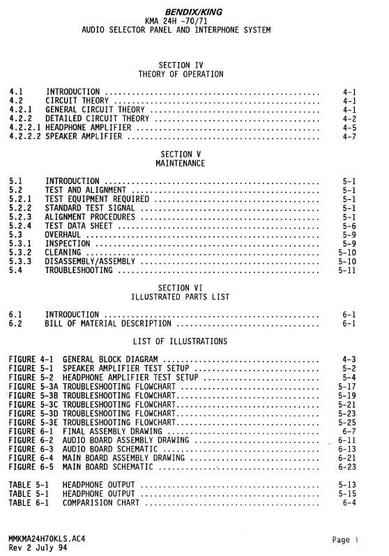 Bendix King KMA24H70/71 Audio Panel maintenance manual Helicopter