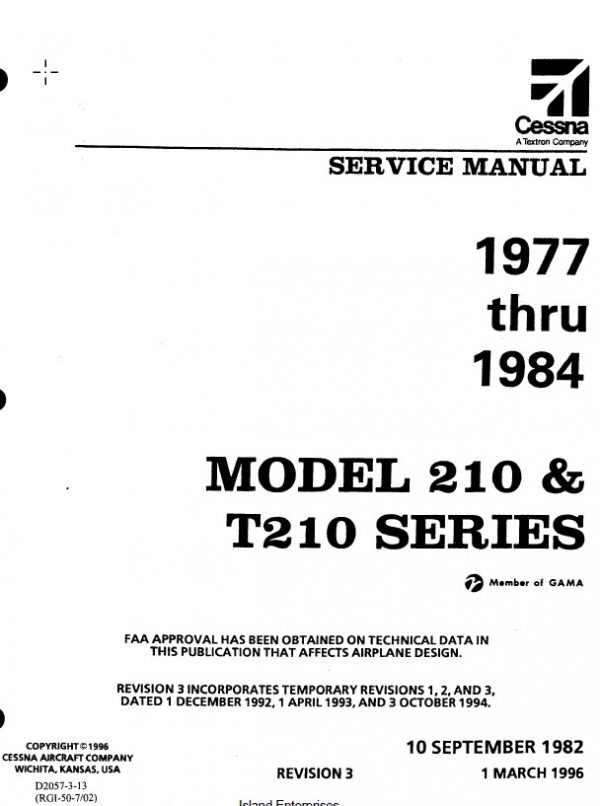 Cessna 210 and T210 Series Service Manual 1977 thru 1984
