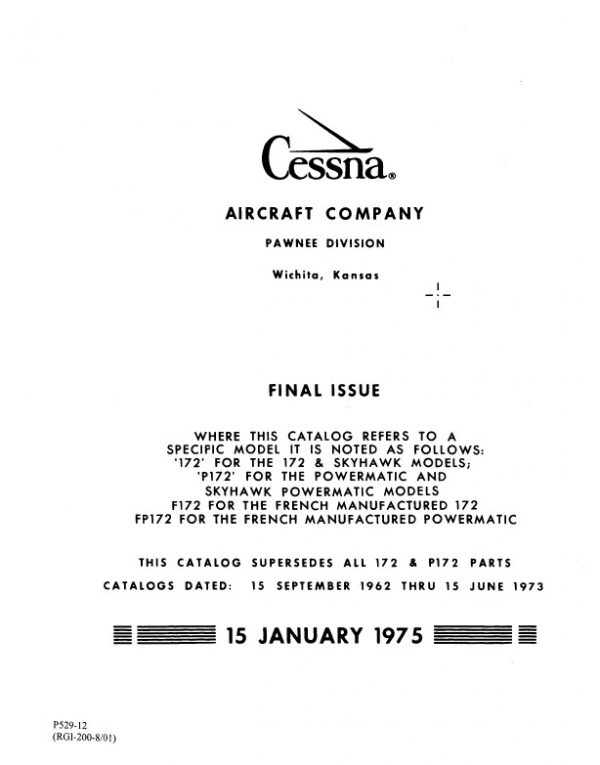 Cessna MODEL 172 SERIES PARTS CATALOG (1963 THRU 1974)