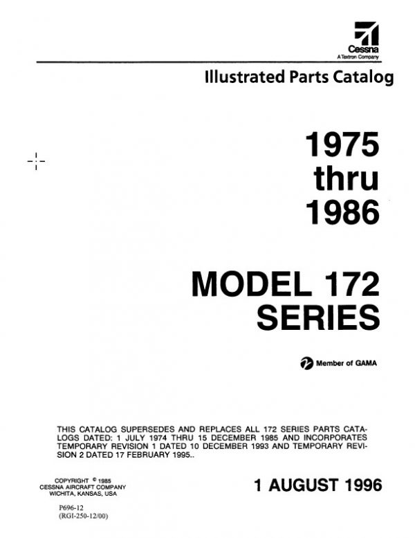 Cessna Model 172 Series Illustrated Parts Catalog 1975 Thru 1986