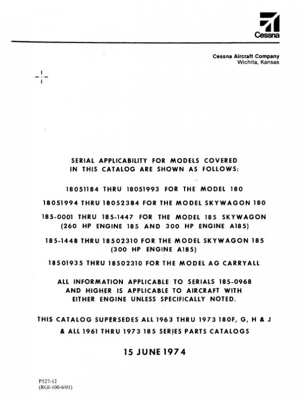 Cessna Model 180 & 185 Series Parts Catalog (1961 THRU 1973)