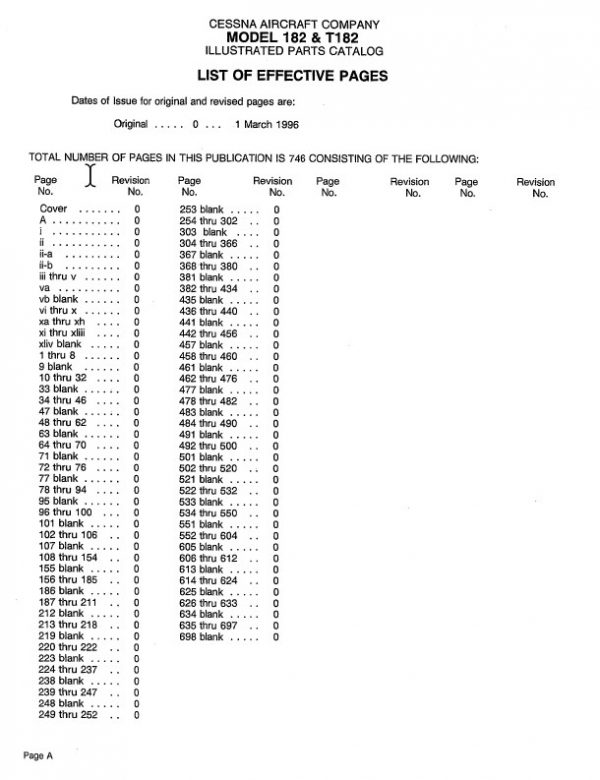 Cessna Model 182 & T182 Series Illustrated Parts Catalog 1974 Thru 1986.2