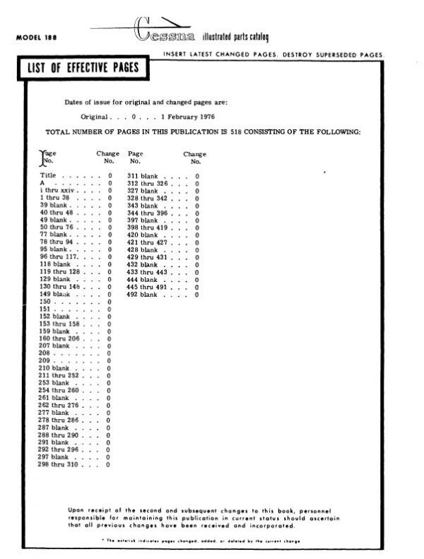 Cessna Model 188 Series Illustrated Parts Catalog 1966 Thru 197.2