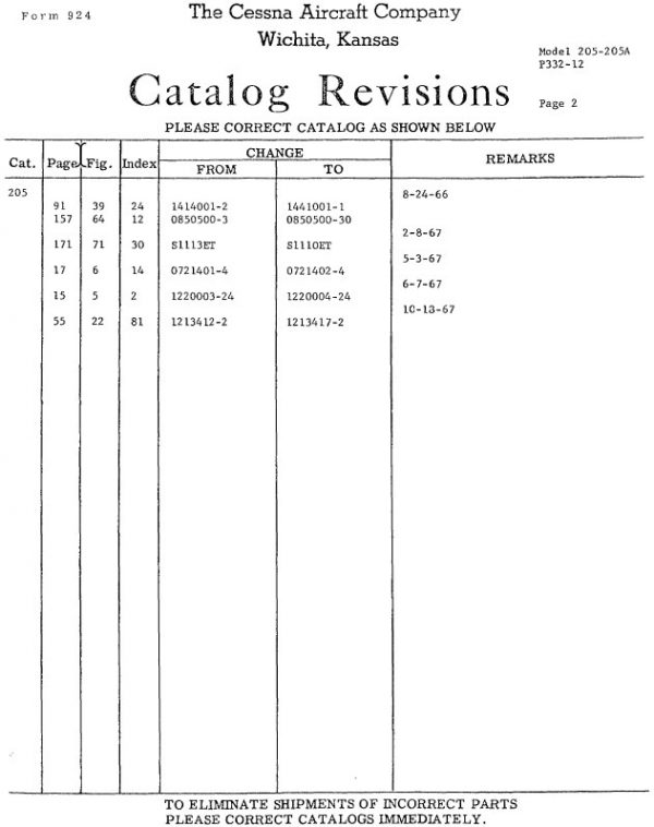 Cessna Model 205 Series Parts Catalog 1963-1964 P332-12.2