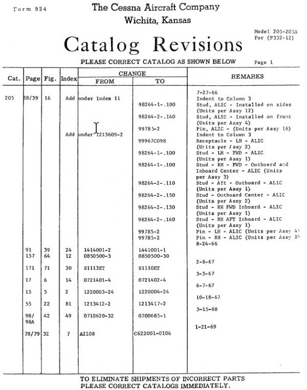 Cessna Model 205 Series Parts Catalog 1963-1964 P332-12.3