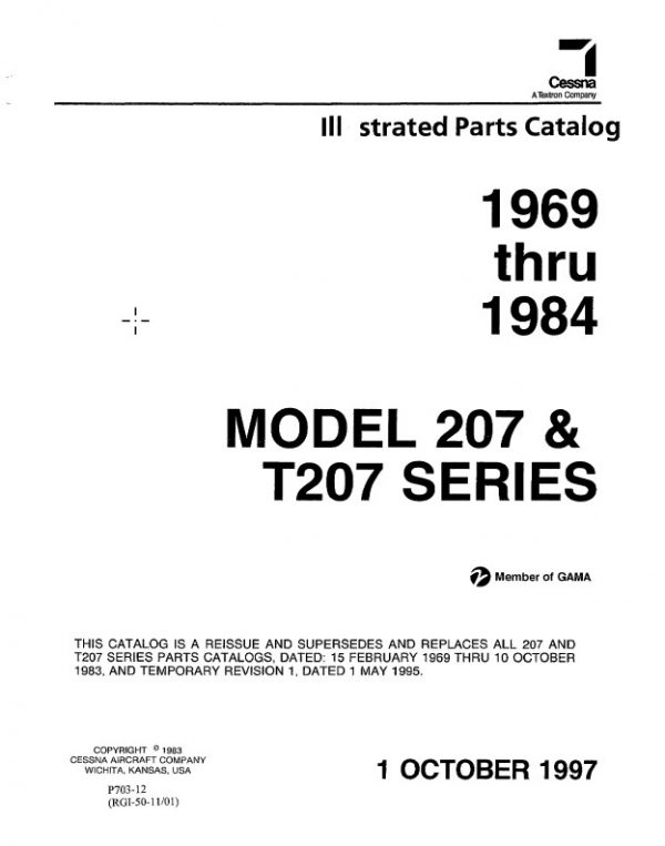 Cessna Model 207 & T207 Series Illustrated Parts Catalog 1969 thru 1984