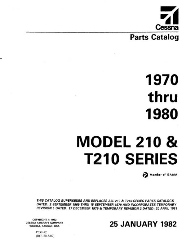 Cessna Model 210 & T210 Series 1970 Thru 1980 Parts Catalog