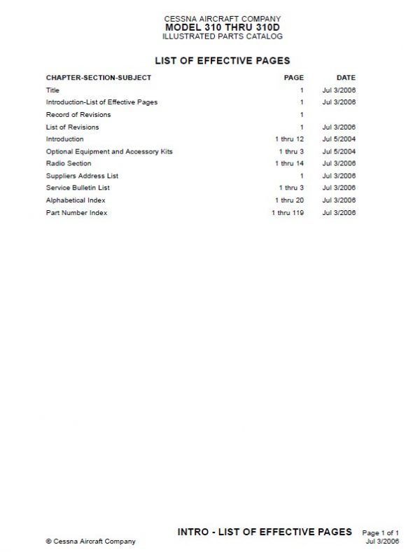 Cessna Model 310 thru 310D Illustrated Parts Catalog 1955 thru 1960.2