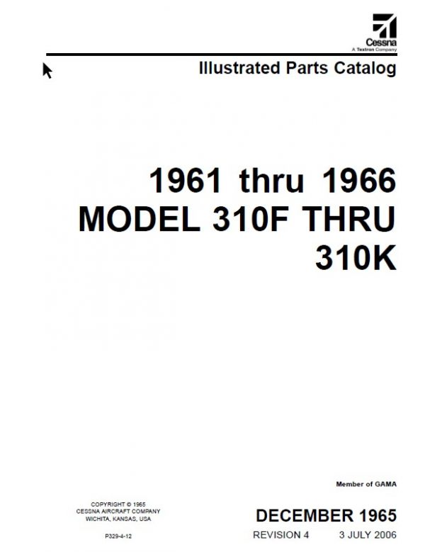 Cessna Model 310F thru 310k Illustrated Parts Catalog 1961 thru 1966