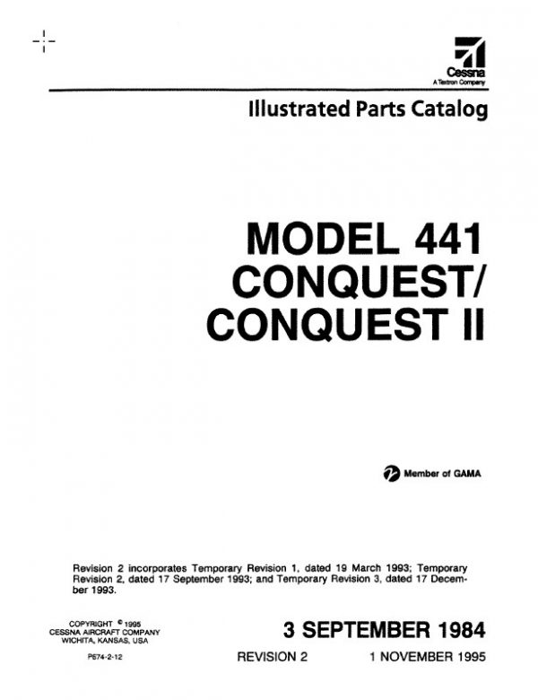 Cessna Model 441Conquest Conquest II Illustrated Parts Catalog