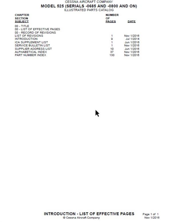 Cessna Model 525 Illustrated Parts Catalog (0685 and -0800 and on).3