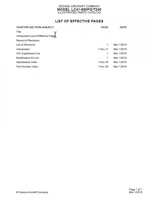Cessna Model LC41-550FGT240 Illustrated Parts Catalog T240PC04.3