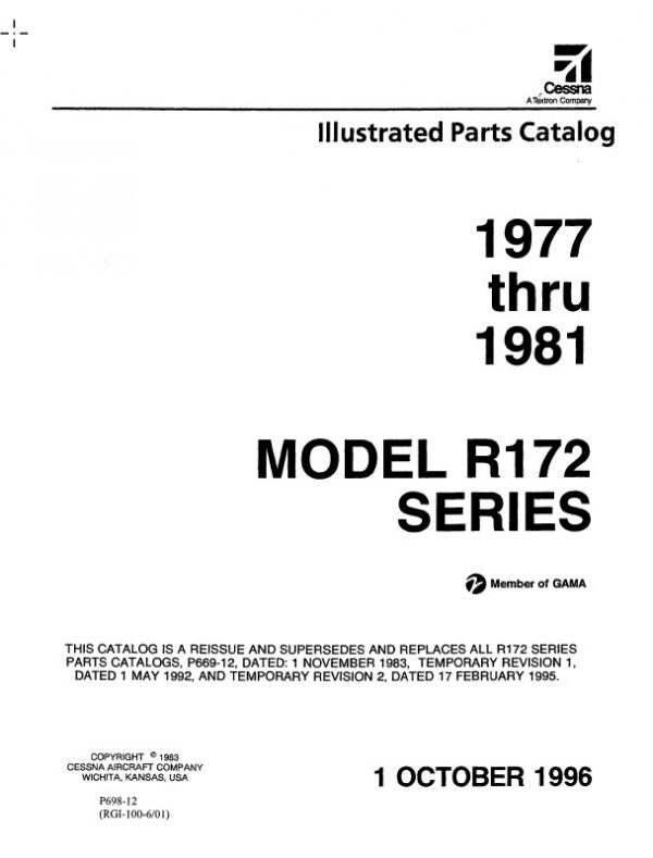 Cessna R172 Series Illustrated Parts Catalog 1977 Thru 1981