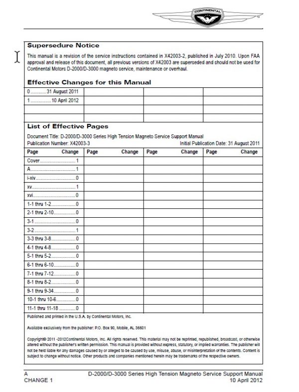 Continental D-2000D-3000 Series High Tension Magneto Service Support Manual.2