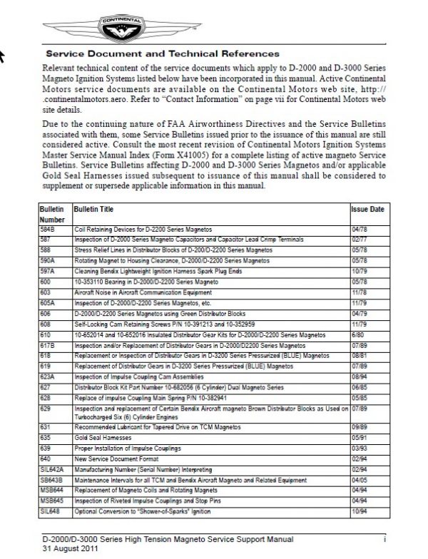 Continental D-2000D-3000 Series High Tension Magneto Service Support Manual.3