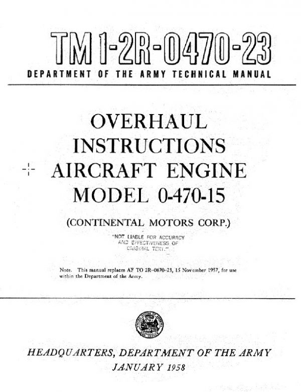 Continental Engine Overhaul Instructions Aircraft Model 0-470-15