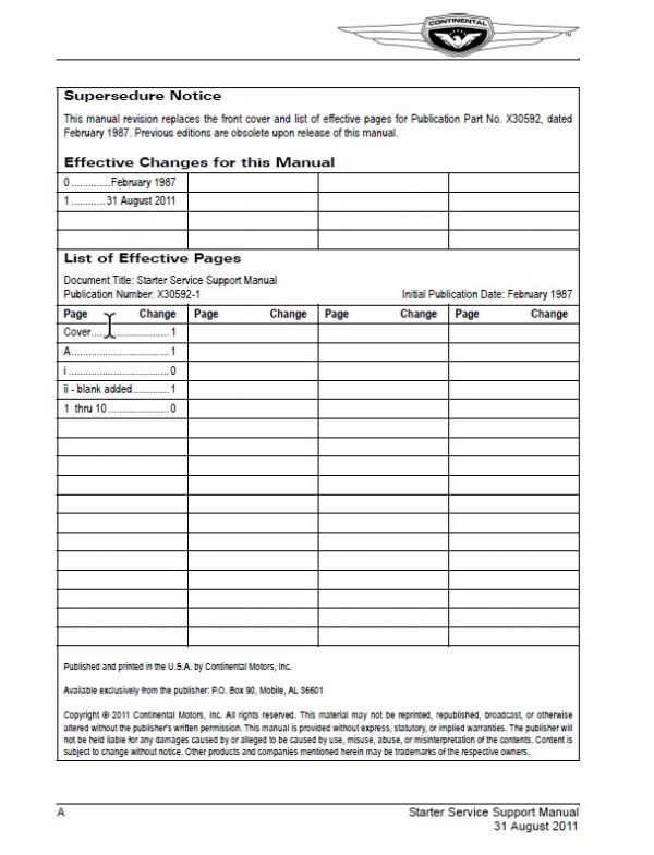 Continental Starter Service Support Manual.2