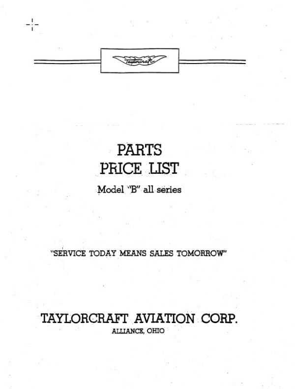 Taylorcraft parts and price list Model -B