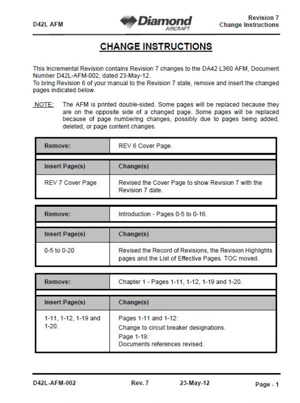 Diamond DA42-L360 Aircraft Flight Manual -Incremental Revision