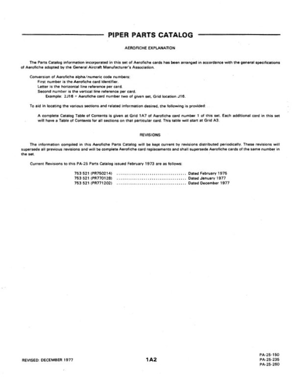 Piper Pawnee Parts Catalog PA-25, 150 235 260 Part Number# 753-521.2