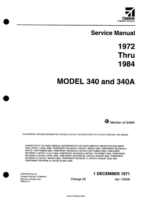 Cessna Model 340 and 340A Service Manual (1972 thru 1984) D930-29-13