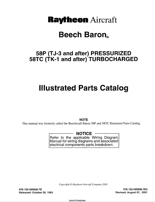 Beech Baron 58P 58TC Illustrated Parts Catalog